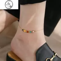 JiMi高级彩色滴釉5个笑脸脚链女不掉色韩国新款小众轻奢设计七夕礼物