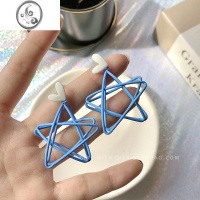 JiMi蓝色五角星耳环可爱星星女无耳洞耳夹茶系2023年新款潮百搭耳饰品