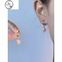 JiMi油画感粉色花朵蚊香盘耳夹无耳洞女郁金香长款耳环春夏新款设计感