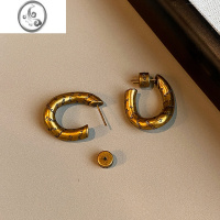 JiMi欧美古铜做旧复古金银色字母耳环女轻奢小众设计高级独特耳钉耳饰