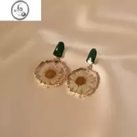 JiMi小雏菊干花耳环高级感轻奢气质绿色耳饰女小众复古森系耳坠