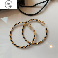 JiMi欧美复古黑金色金属麻花大圆圈耳环女小众设计感高级独特耳钉耳饰