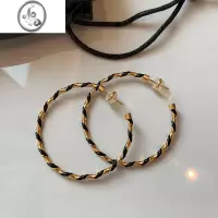 JiMi欧美复古黑金色金属麻花大圆圈耳环女小众设计感高级独特耳钉耳饰