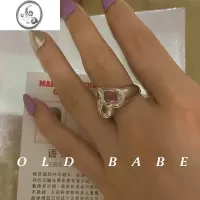 JiMiOld babe澳洲小众设计镶嵌爱心复古夸张撞色绿宝石开口戒指女银色