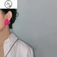 JiMi高级感玫红奶白色夸张大桃心耳钉耳夹无耳洞辣妹爱心耳环女耳饰女