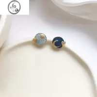 JiMi小众创意复古蓝色系无耳洞耳夹S925银银针耳饰少女AB不对称耳钉