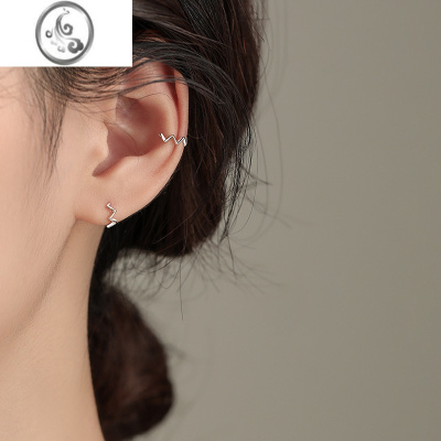 JiMi无耳洞福利S925银银耳夹耳骨夹设计感小众耳钉耳环女简约闪电波浪