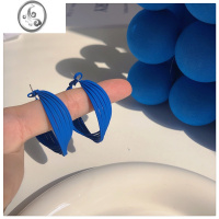 JiMi克莱因蓝色耳环显瘦圆环耳钉小众银针耳夹耳饰耳圈耳扣女