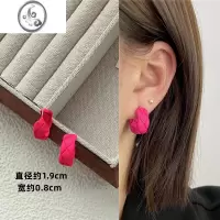 JiMi糖果色几何方形圈圈C形耳环2022年新款潮荧光玫红色无耳洞耳夹女
