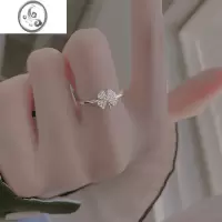 JiMi925银银四叶草戒指女小众设计轻奢ins潮开口食指戒冷淡风高级指环