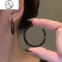 JiMi轻奢小众C圈耳环新款潮感ins冷淡风黑色耳钉女网红水晶休闲款耳饰