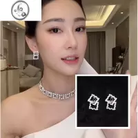 JiMi欧美法式复古极简个性ins方形水钻耳钉几何鞠婧祎同款网红耳环潮