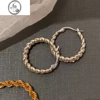 JiMi欧美ins金属麻花素圈耳环小众设计感高级冷性风夸张大气金色耳扣