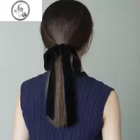 JiMiSAVPIR丝绒 夏天黑色大蝴蝶结发圈长飘带设计简约ins气质