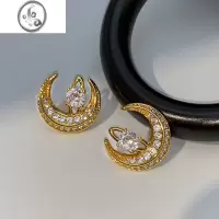 JiMi西皇后满钻月亮土星耳钉女2020年新款潮耳环欧美ins气质独特耳饰