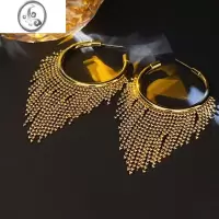 JiMi欧美风夸张金属珠珠耳圈流苏耳坠银针ins风夜店显瘦个性秋冬新款