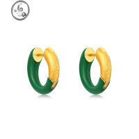 JiMiB家绿色珐琅滴釉圆圈耳环女欧美风ins轻奢小众设计高级感独特耳饰