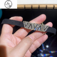 JiMi黑色chocker颈链短款颈带满钻三角形可移动脖子饰品锁骨链ins潮女