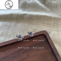 JiMi日韩复古小蝴蝶耳钉女红色迷你小巧耳环小众设计感百搭耳饰品耳夹