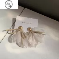 JiMi薄纱花瓣耳环小众设计感高级花朵蝴蝶结流苏耳夹耳坠轻奢耳饰女夏