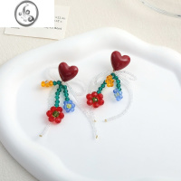 JiMiS925银针甜美精致气质花朵彩色串珠耳环小众高级感蝴蝶结耳钉耳夹