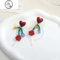 JiMiS925银针甜美精致气质花朵彩色串珠耳环小众高级感蝴蝶结耳钉耳夹