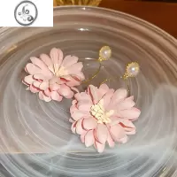 JiMi银针珍珠花朵森系耳环个性自然风夸张气质耳钉时尚小众设计感耳饰