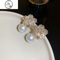 JiMi银针镶钻花朵珍珠耳环个性高级感时尚耳钉新款小众气质轻奢耳饰女