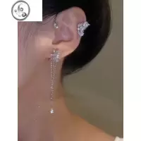 JiMi旋转花朵流苏耳挂蝴蝶精灵耳夹无耳洞ins小众设计高级感仙气耳饰