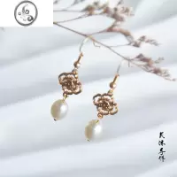 JiMi珍珠耳环耳夹女原创简约百搭日常汉服旗袍配饰少女童气质高级感