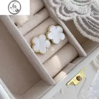 JiMi925银针幸运五叶草花朵耳钉甜美小香风耳环小众ins经典耳夹无耳洞