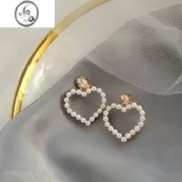 JiMi复古珍珠爱心耳坠适合圆脸显瘦的耳环少女韩国网红气质耳夹无耳洞
