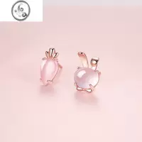 JiMi999银银小兔子本命年粉水晶耳钉女养耳洞小众设计兔红色耳环耳饰
