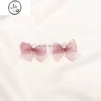 JiMi手作蝴蝶结耳环 蕾丝气质韩国个性超仙耳钉女 无耳洞珍珠耳夹百搭