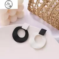 JiMi黑白撞色耳钉~ins冷淡风气质不对称耳环女百搭圆形复古耳饰潮耳夹