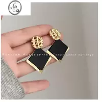 JiMi黑色几何轻奢无耳洞耳夹女夸张高级感气质小众设计感法式复古耳饰