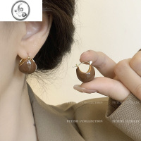 JiMi焦糖咖色系圆形滴釉耳环女复古气质小众设计感高级耳夹耳钉耳饰品