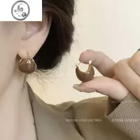 JiMi焦糖咖色系圆形滴釉耳环女复古气质小众设计感高级耳夹耳钉耳饰品