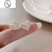 JiMi珍珠爱心耳钉小香耳饰轻奢小众设计高级感圆脸女气质名媛银银耳环