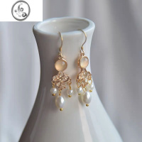 JiMi耳环中式2022年新款潮流很富耳坠流苏复古耳环珍珠耳夹女无耳洞款