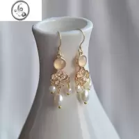 JiMi耳环中式2022年新款潮流很富耳坠流苏复古耳环珍珠耳夹女无耳洞款