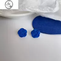 JiMi克莱因蓝花朵少女耳钉高级感气质复古耳环韩系网红耳饰小众耳夹女