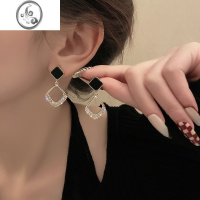 JiMi黑色菱形耳坠女小众设计感高级耳环2023年新款潮气质轻奢网红耳饰