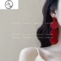 JiMiYOUJUclub-辣椒红 夸张时髦高级感红色圆形长款复古港风耳环耳夹