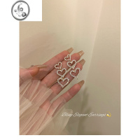 JiMi原创新款超闪镂空爱心长款耳环女小众设计高级感镶钻耳饰桃心耳坠
