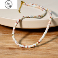 JiMi欧美石彩色串珠项链女复古希腊情侣轻奢小众叠戴毛衣链锁骨链