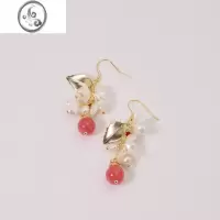 JiMi淡水珍珠花朵红色耳环古风耳饰小众女民族风耳坠轻奢高级感