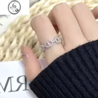 JiMi因缺斯汀小众猪鼻开口戒指锆石闪闪拼接几何设计百搭极简时尚指环