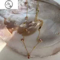 JiMi734号度假风粉色精致锆石流苏项链钛钢法式高级锁骨链ins博主同款