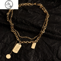 JiMi钛钢ins多层嘻哈锁骨链女方牌粗链条小众设计气质街头叠戴项链潮